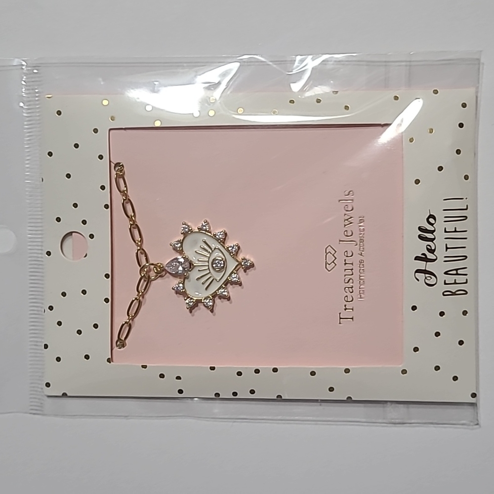 Rhinestone Heart Charm Gold Necklace